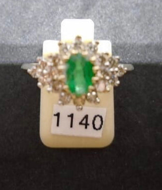Ladies 9ct yellow gold Emerald and diamond cluster image 0