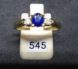 Ladies 9ct yellow gold three stone sapphire ring image 0